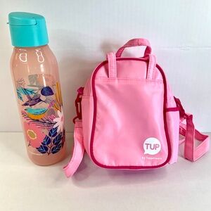 New TUPPERWARE Pink Crossbody Case/lunch bag & Tropical 25 OZ Eco Water Bottle